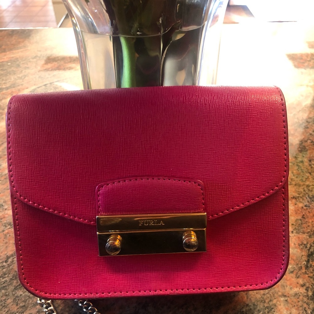 Pink Furla crossbody handbag silver chain